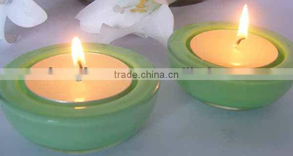 green glass candlesticks for cafe and bar