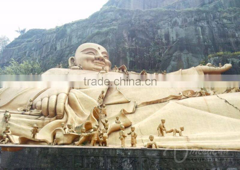 Outdoor fengshui decoration metal crafts bronze happy buddha statues for sale