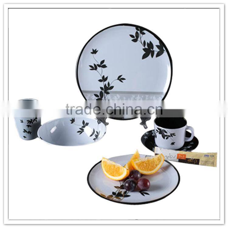 36pcs Two tone white & black melamine tableware, bamboo printed royal good quality dinner sets