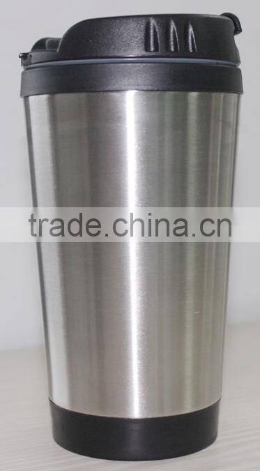 450ml stainless steel inner plastic outer steel vacuum cup/auto mug/Travel mugs with TPR handle