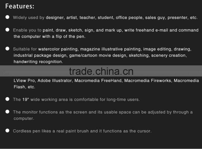 Huion GT-190 19'' 1440 x 900 TFT VGA 2048 Levels for education and drawing Graphic Tablet Monitor LCD pen Display