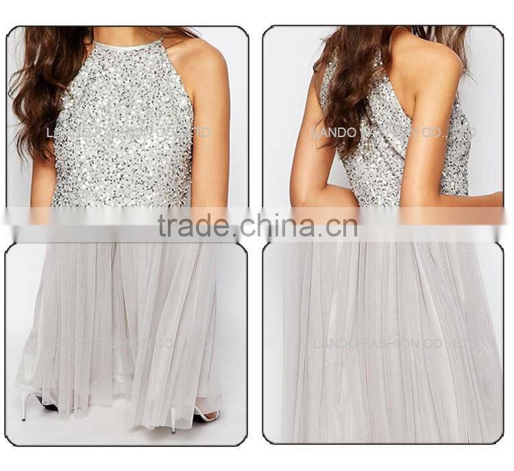 New japanese free prom silver sequin tube maxi chiffon dress