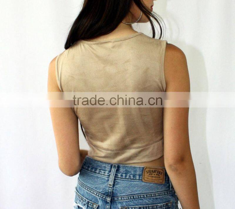 Womens Ladies Suede Top Junior Sexy clubwear Casual Boho Crop Top