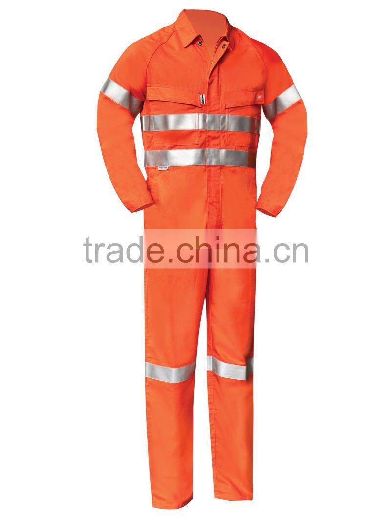 Custom Hi Vis Orange Durable Construction Worker Uniform Reflective Safety Coverall