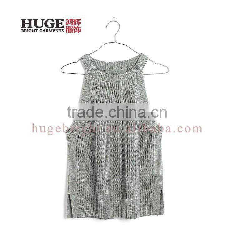 Sleek High Neck And Cutaway Shoulders Cotton Sleeveless Sweater Vest