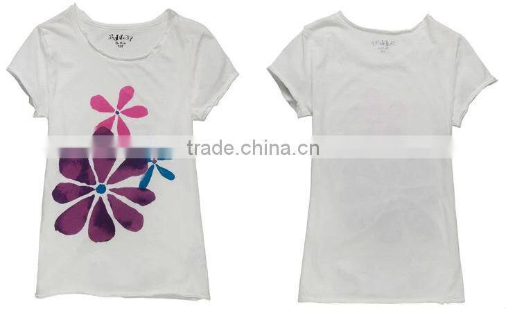Hot fashion kids clothing extended length girl t shirt summer range Flower-Print