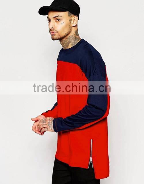 2016 summer fashion men hip hop style 50 coton / 50 polyester longline long sleeve t-shirt OEM