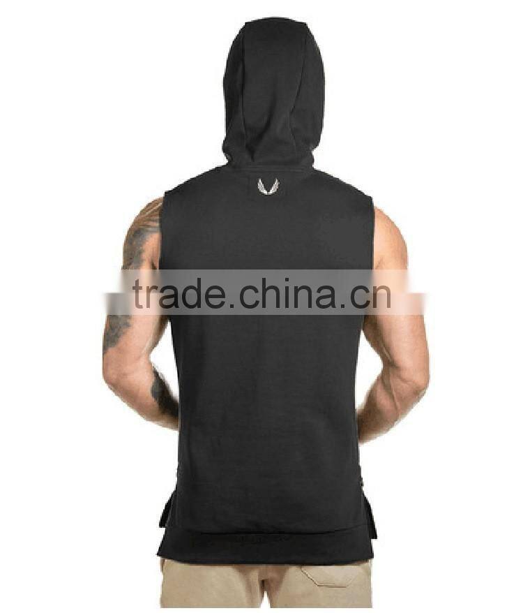 2016 Hooded sleeveless undershirt cotton sport vest waistcoat sleeveless tank top mens fitness hoodies sweatshirts