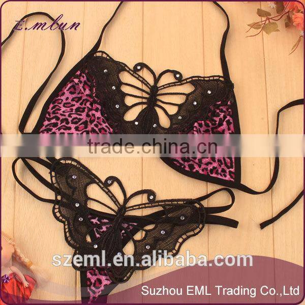 Sexy three-point hollow-out butterfly lingerie suit