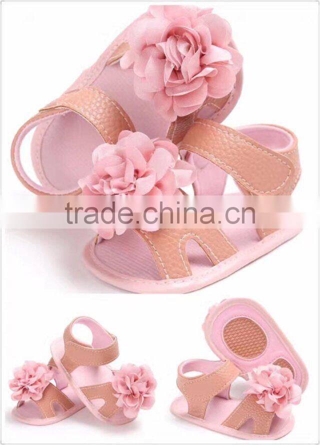 2017 New arrival Outdoor summer Pink infant foot wear breathable baby girls shoes sandals white kid flower shoes