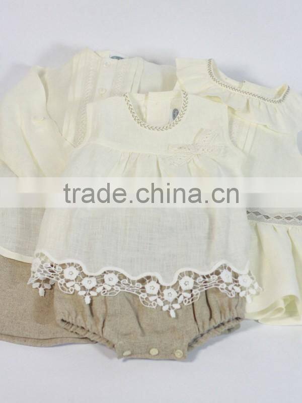 Old European Frocks Designs Lace Baby Clothes 100% Linen/Cotton Blend Little Girls Boutique Clothing Outfits