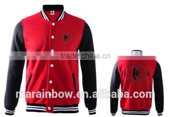Custom Printed Mens Varsity Baseball Jackets Soft Cotton French Terry Bomber Jacket Long Sleeve Button up Sweatshirt Wholesale