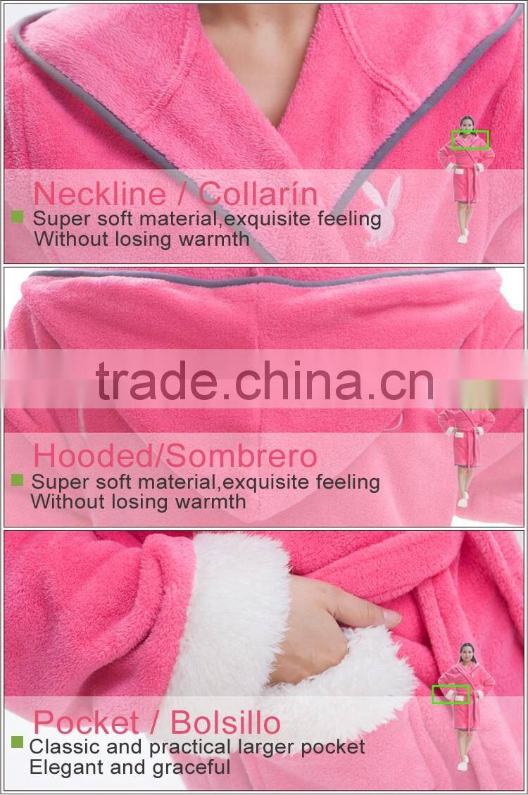 Women hot pink hooded adult bathrobe brand bathrobe fabric