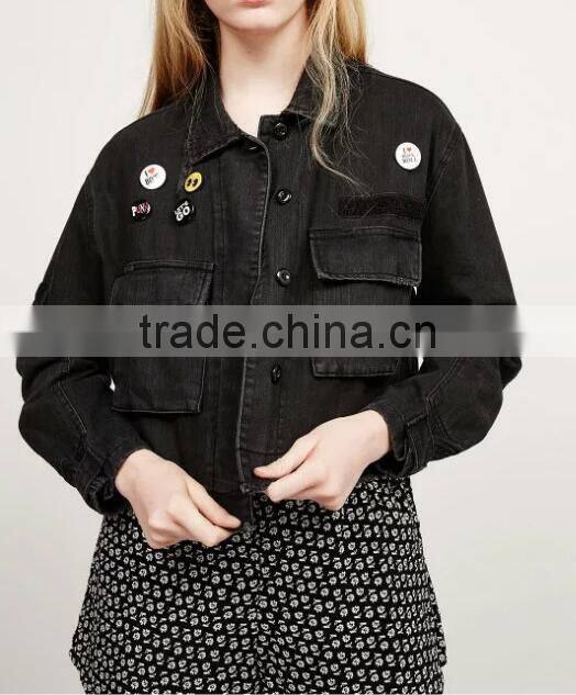 Runwaylover EY1010C 2016 autumn new ladies casual lapel hole denim jacket