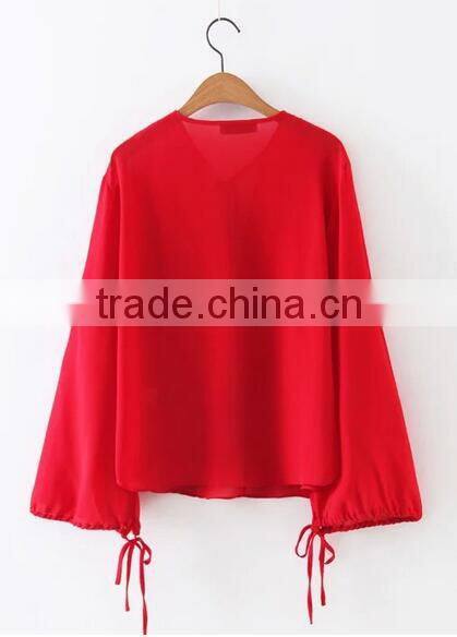 Runwaylover EY2343B Deep V-Neck Ladies Fashion Pure Color Chiffon Blouse