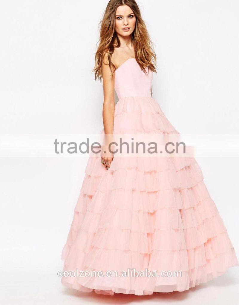 100% Polyester bandeau strapless design bridesmaid dress for wedding