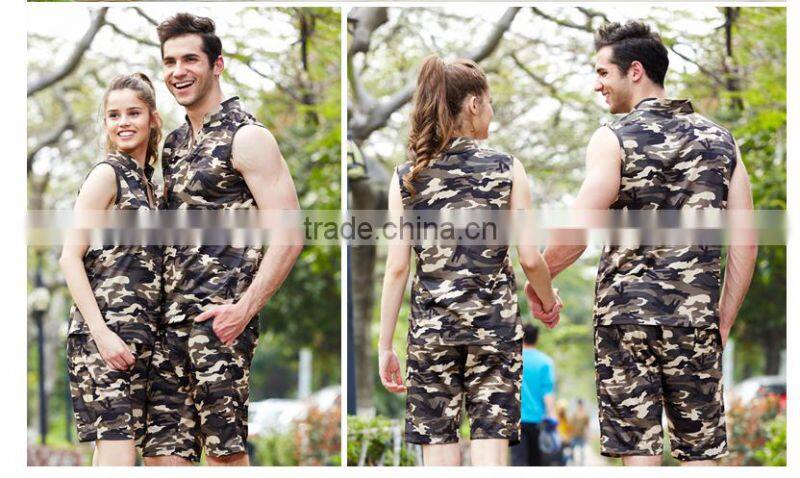 sports wear ,gym camo/camouflage sleeveless singlet/tank top couple turtleneck t shirt sets clothing