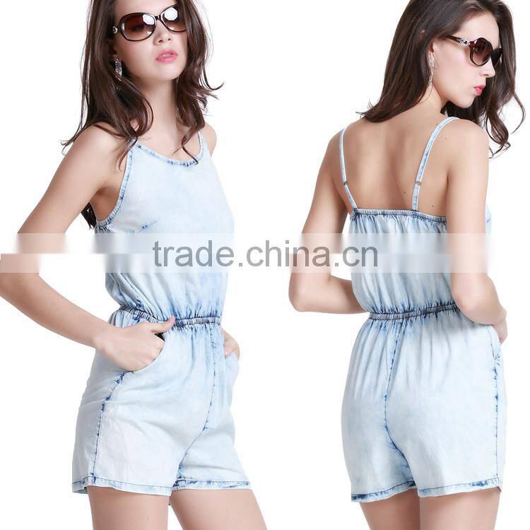 2016 Fashion oem one pieces denim sexy pant dress summer ladies women jumpsuit for women