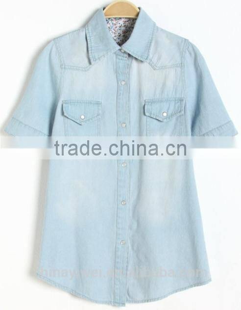 custom women short sleeve denim jacket