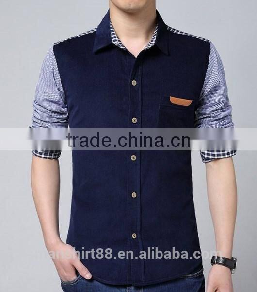 2017 mens long sleeve contrast color fake pocket corduroy shirt