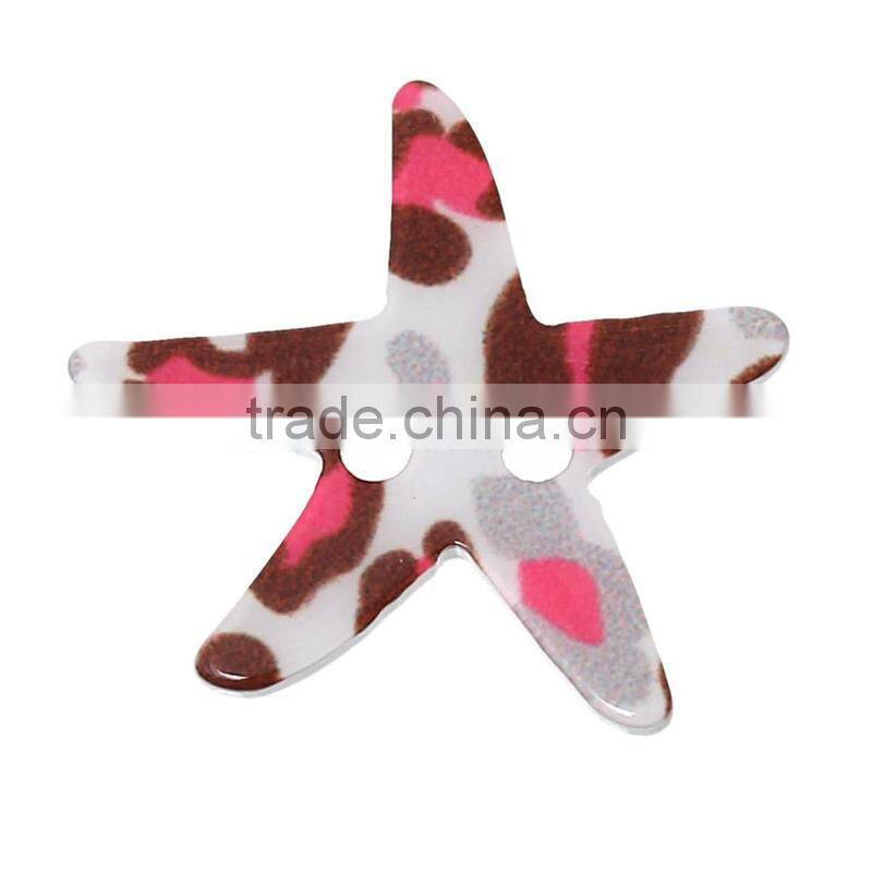 Wholesale 3cmx2.7cm Leopard Print Starfish Two Holes Acrylic Button for Sale