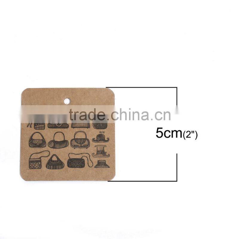 Paper Label Tags Square Brown Handbag Pattern 5cm(2") x 5cm(2"), 1 Piece
