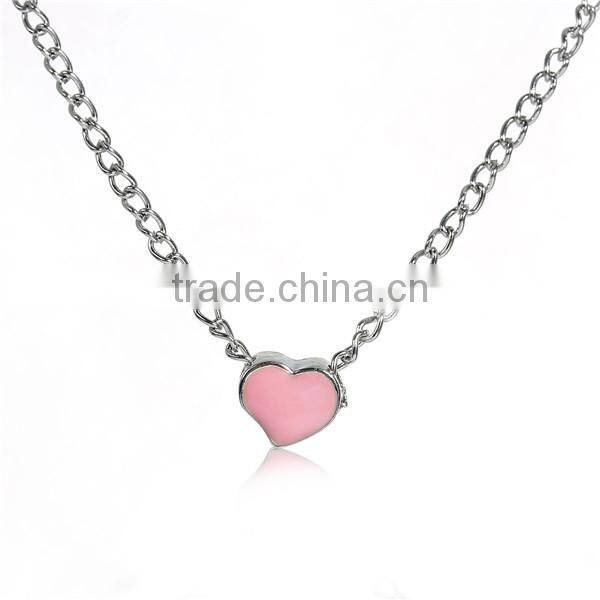 New Fashion Iron Based Alloy Necklace Link Curb Chain Silver Tone Pink Heart Pendant Enamel 70.5cm long
