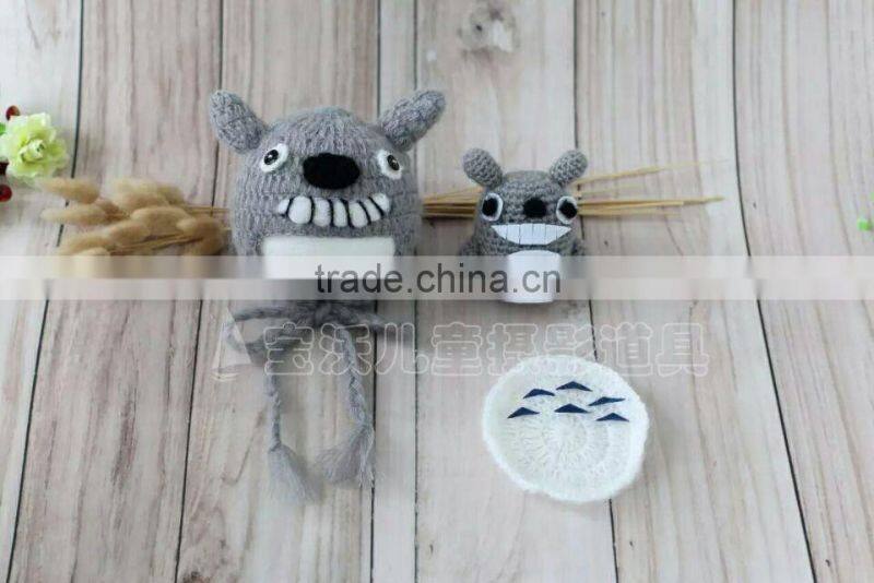 Knit Dragon Cat Bonnet and Toys Baby Boy Outfit Crochet Animal Dolls Knit Toys PhotographY Props