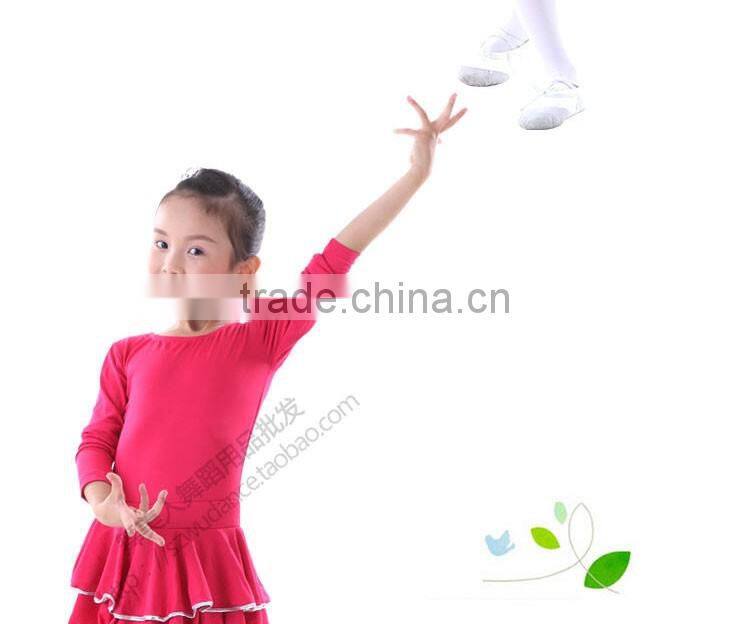 Child Kids Spandex Long Sleeve Latin Dance Dress Girls Fancy Dance Stage Costumes Performance Dress