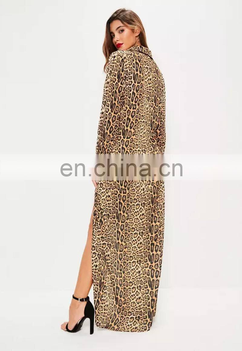 Stylish Nude Leopard Print Wrap Front Ladies Maxi Dress