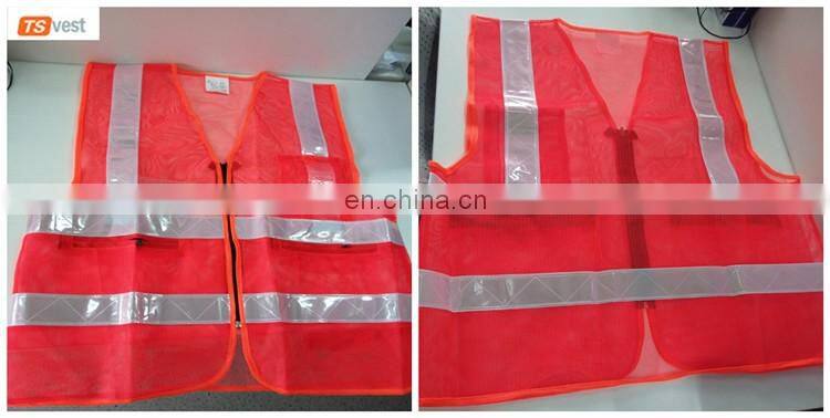 100%Polyester Fluorescent Orange Cheap Workear Mesh Vest with ID Pocket