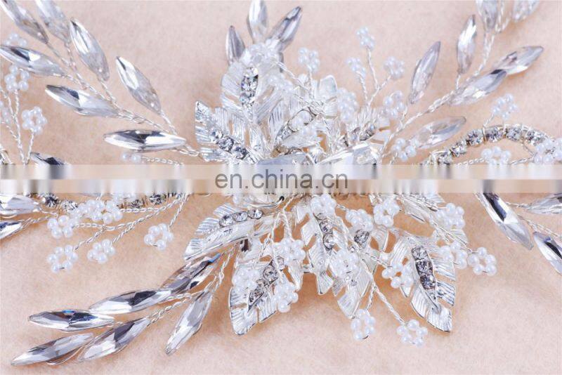 Bridal Headpiece Marquise Burst Floating Beads Rhinestone Chain Bridal Hair Clip Wedding Accessories Princess Prom Headpiece