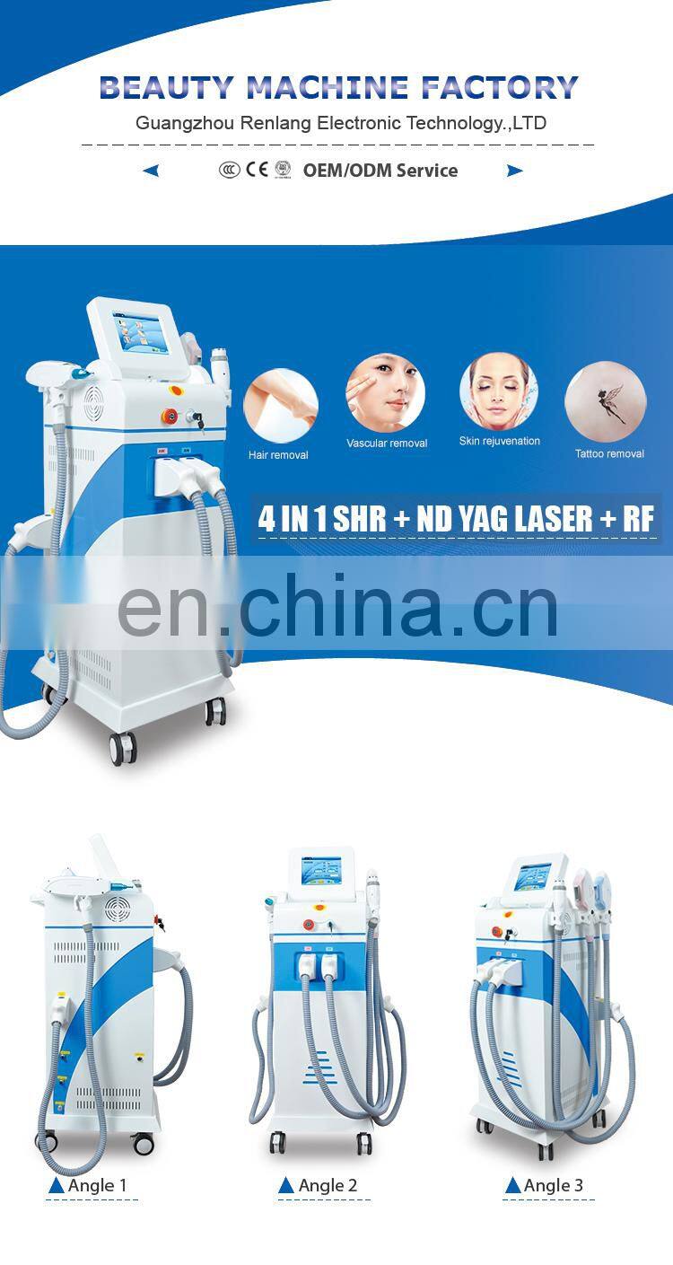Multifunction Beauty System Dual SHR Handle IPL Hair Removal / Nd Yag Laser Tattoo Removal / RF Skin Tightening