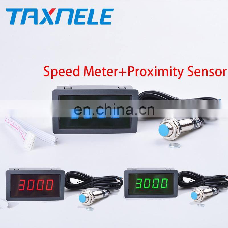 4 Digital Red Green Blue LED Tachometer RPM Speed Meter+Hall Switch Proximity Switch Sensor 12V Measure range 10-9999RPM Counter