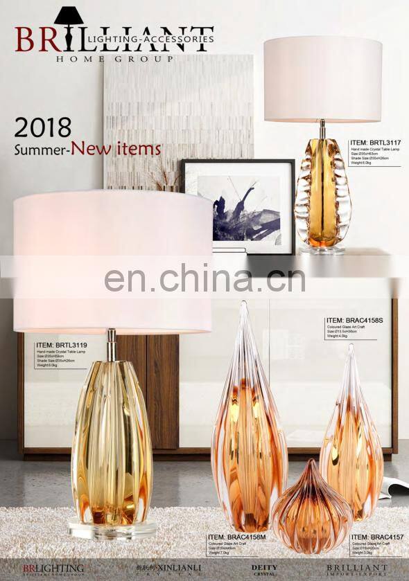 Unique Design Crystal Hand Blown Glass Table Lamp in Amber with Gray Lampshade Murano Glass Table lamps for Bedroom