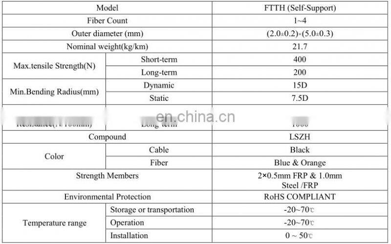 Factory price 1,2 Core FTTH G657A1 G657A2 Flat Drop Fiber Optic Cable