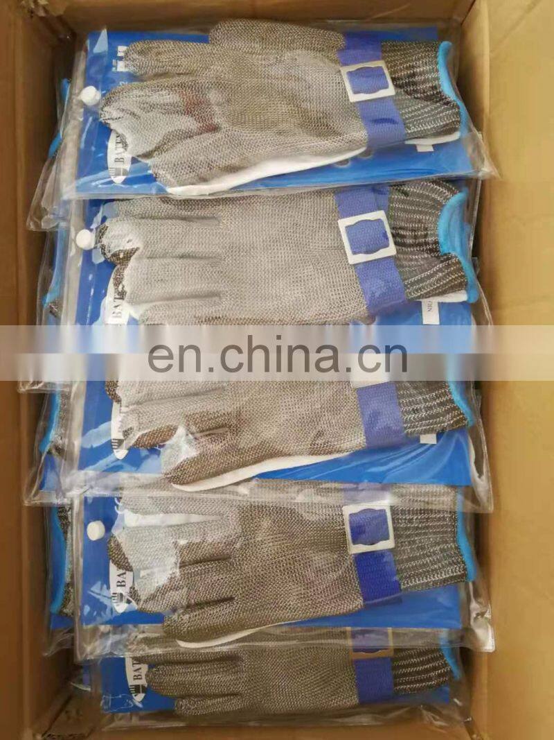 In Stock Level 5 316 Five Finger Wrist Stainless Steel Wire Safety Butcher's Knuckle Hand Gloves Steel Metal Iron
