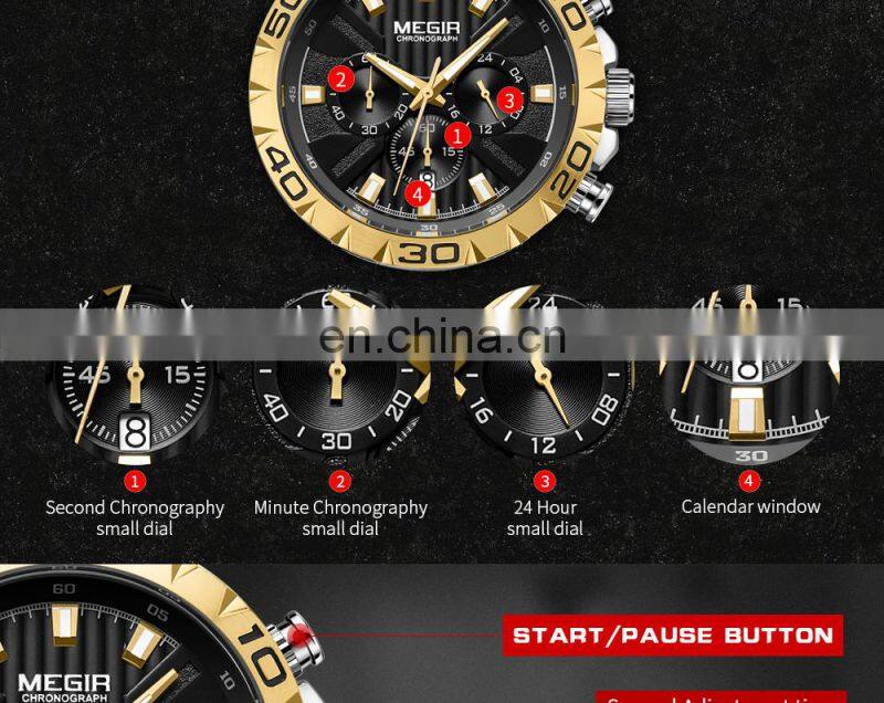 MEGIR MS2087G Men's Quartz Watches Business Chronograph Waterproof Luminous Army Wristwatch