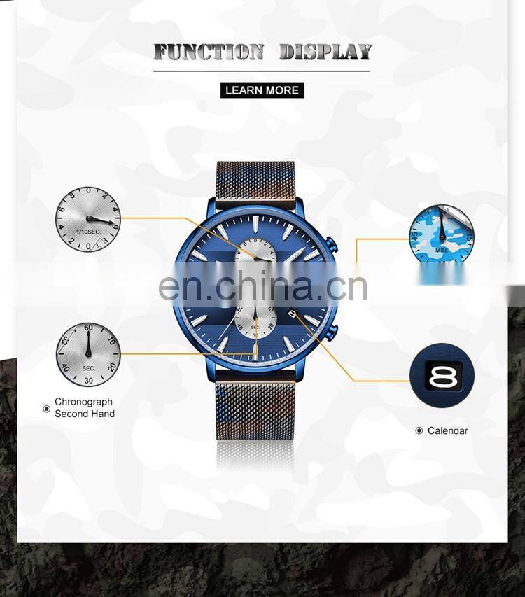 NAVIFORCE NF9169 Unique Design Original Japan Quartz Brand Watch Camouflage Stainless Steel Men Wrist Watches