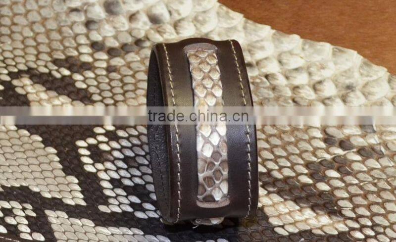Luxury Cool White Real Python Skin Leather Mix Genuine Leather Cuff Bracelet for man and women