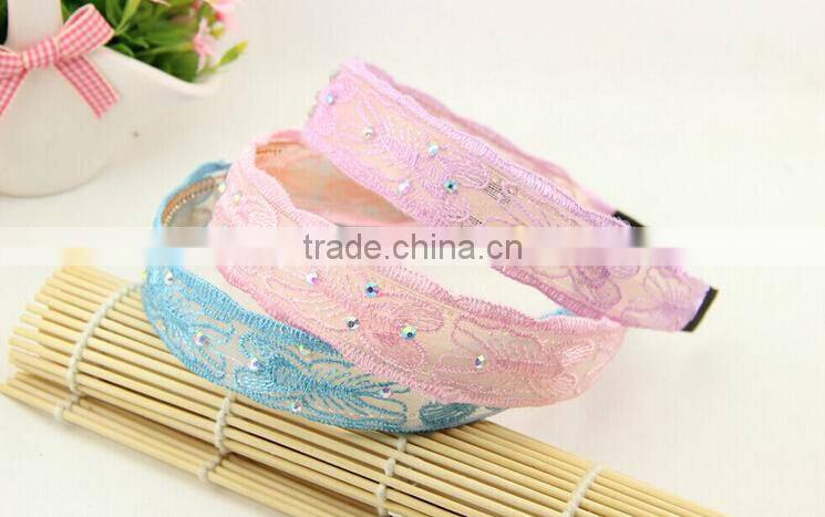 New product fashion butterfly lace diamond hair band for girls kids hair accessories