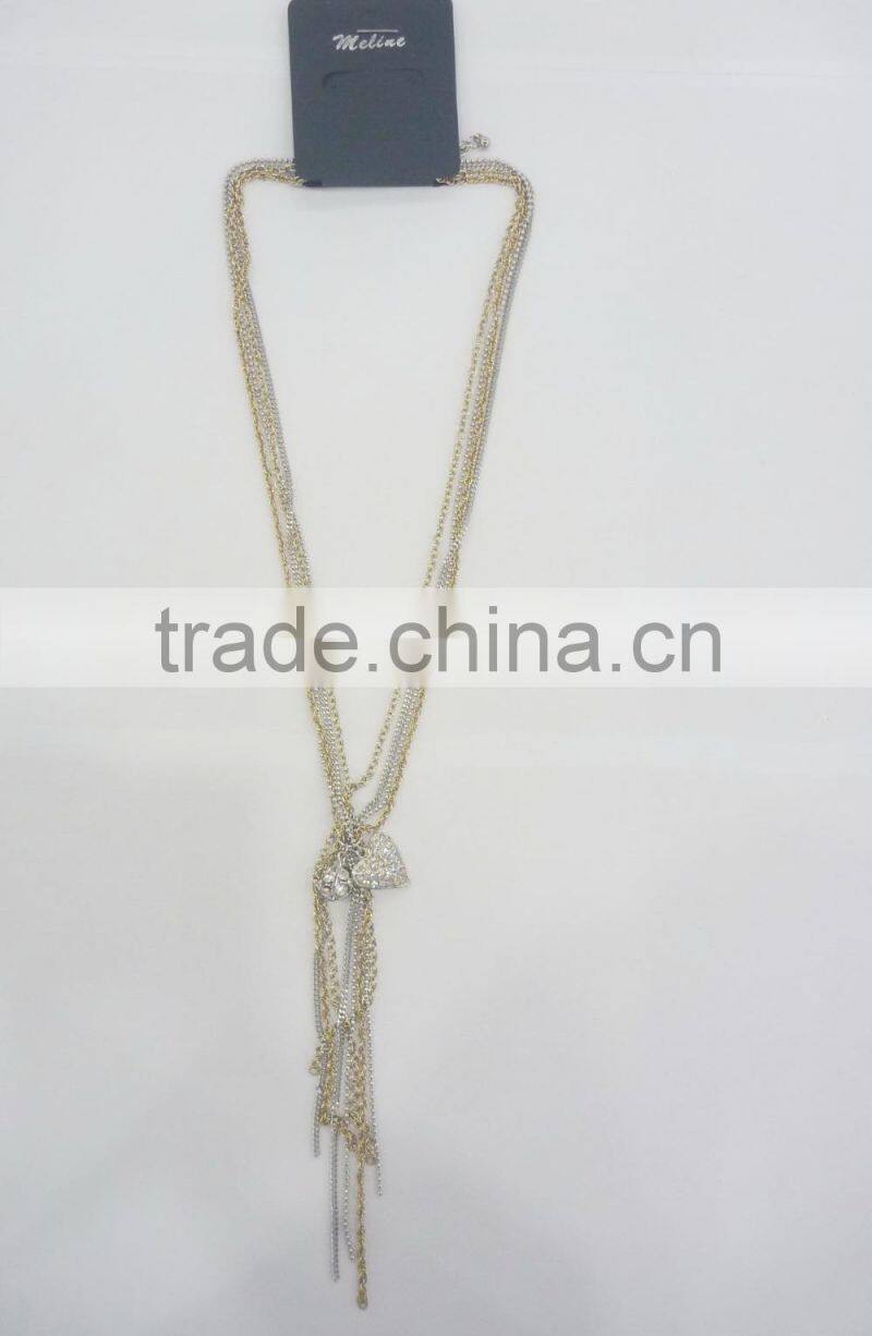 FASHION MULTI ROW HEART,FIREBALL LARIAT CHAIN NECKLACE