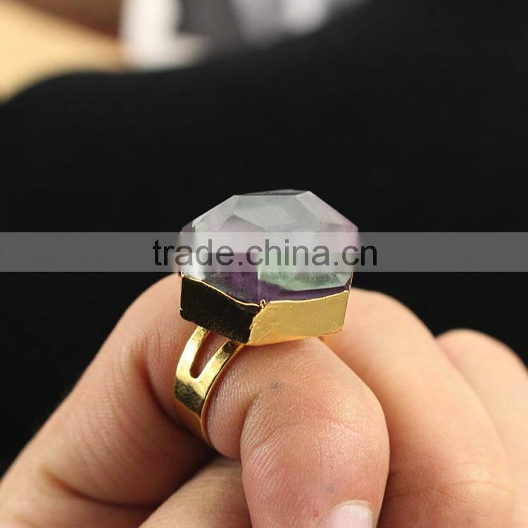RG1089 Faceted Gemstone ring,Crystal Quartz gold Stacking Ring