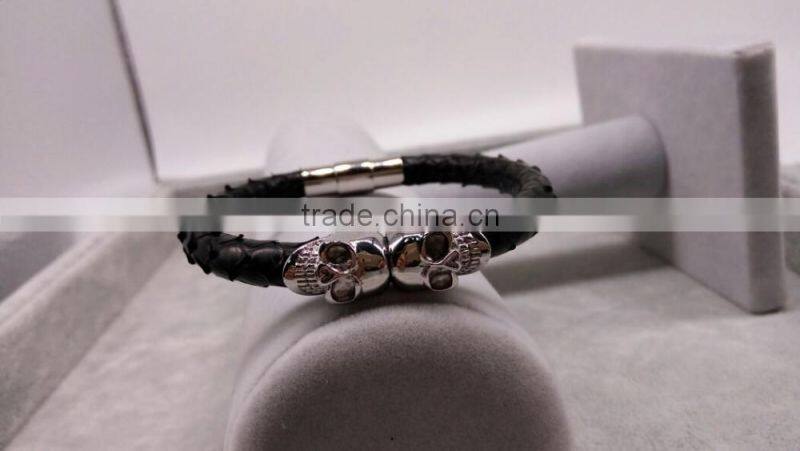 made in china wholesale latest fashion high end luxury styles popular python leather bracelet with skull
