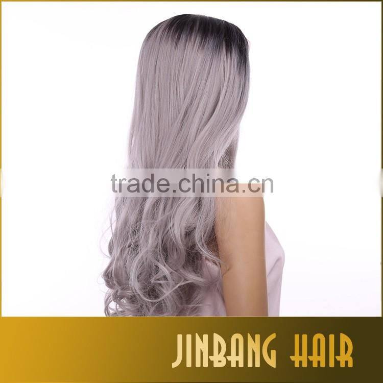 Best selling cheap cosplay wig synthetic hair wig 24 inch 1B Ombre Silver Grey Lace Front Wigs