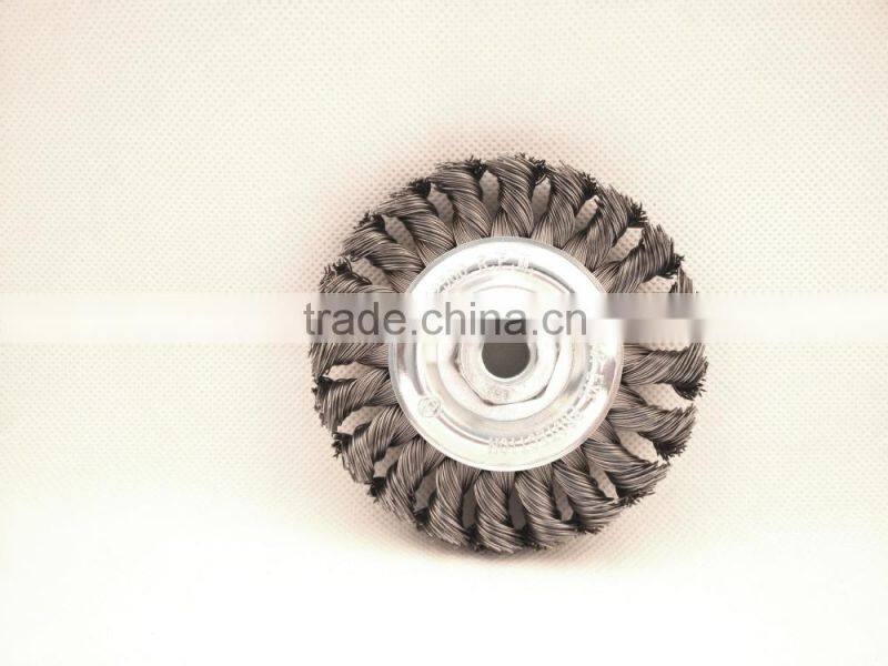 Twist knot wheel brushes with thread, diameter 100mm or 4"