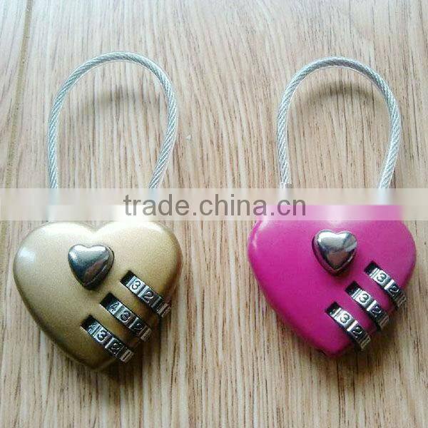 Promotion price red adjustable cable lock heart shaped padlock