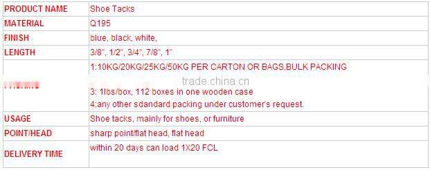 the factory have Iron bluish shoe tacks black cupper nails famous brand three star