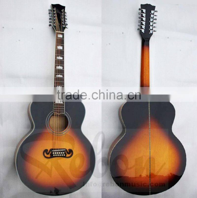 Weifang Rebon 12 string j200 style acoustic guitar in sunburst colour