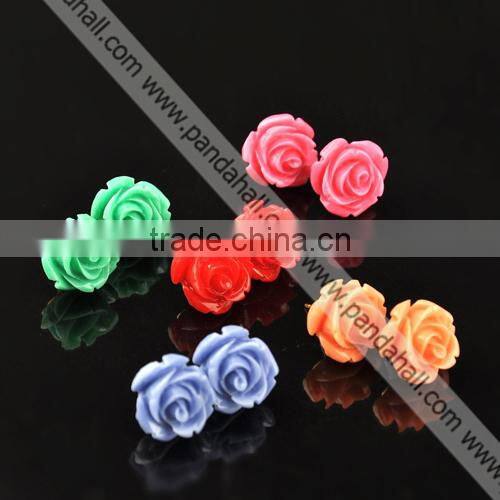 Fashion Earstuds, with Resin Flowers(EJEW-PJE006-M)